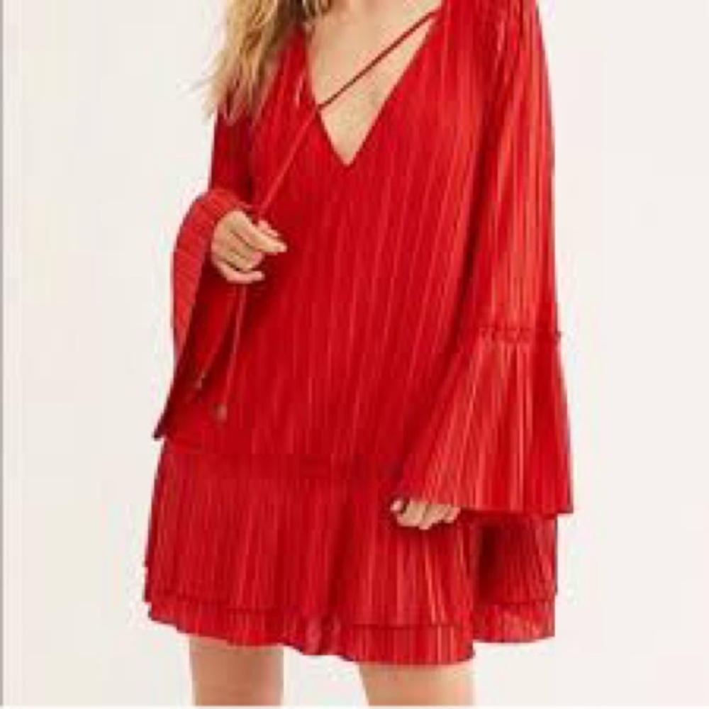 Free People Vibrant Red Long Sleeve Dress